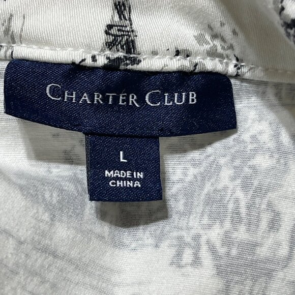 Charter Club Denim Jacket White Black Toile Size L Large Button - Picture 4 of 7